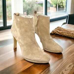 Zara Light Tan Suede Heeled Platform Pointed Toe Ankle Booties Size 39